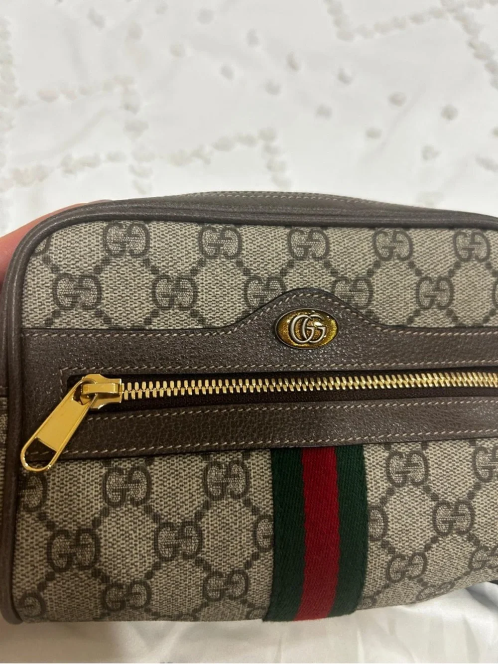 Gucci Monogram Canvas belt bag with Brown Leather Trim and Gold Hardware - Picture 3 of 7